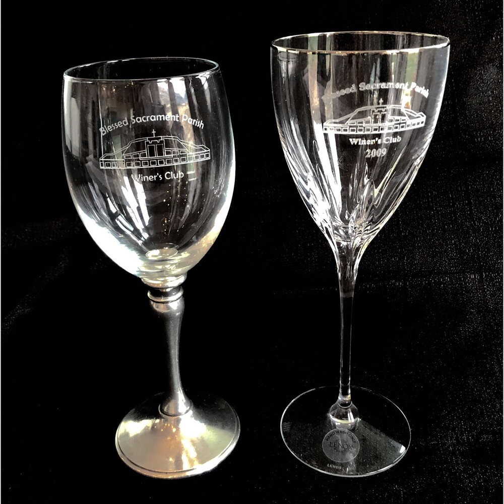 1 Blessed Sacrament Winers Club, 1 Lenox Goblet Strauss Artina Pewter Goblet